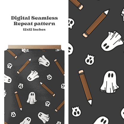 Ghost Skull Pencils Seamless Pattern