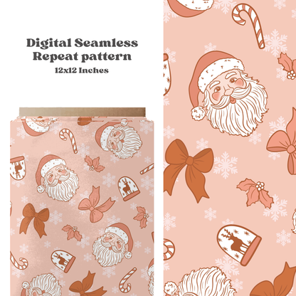 Boho Pink Santa Christmas Seamless Pattern