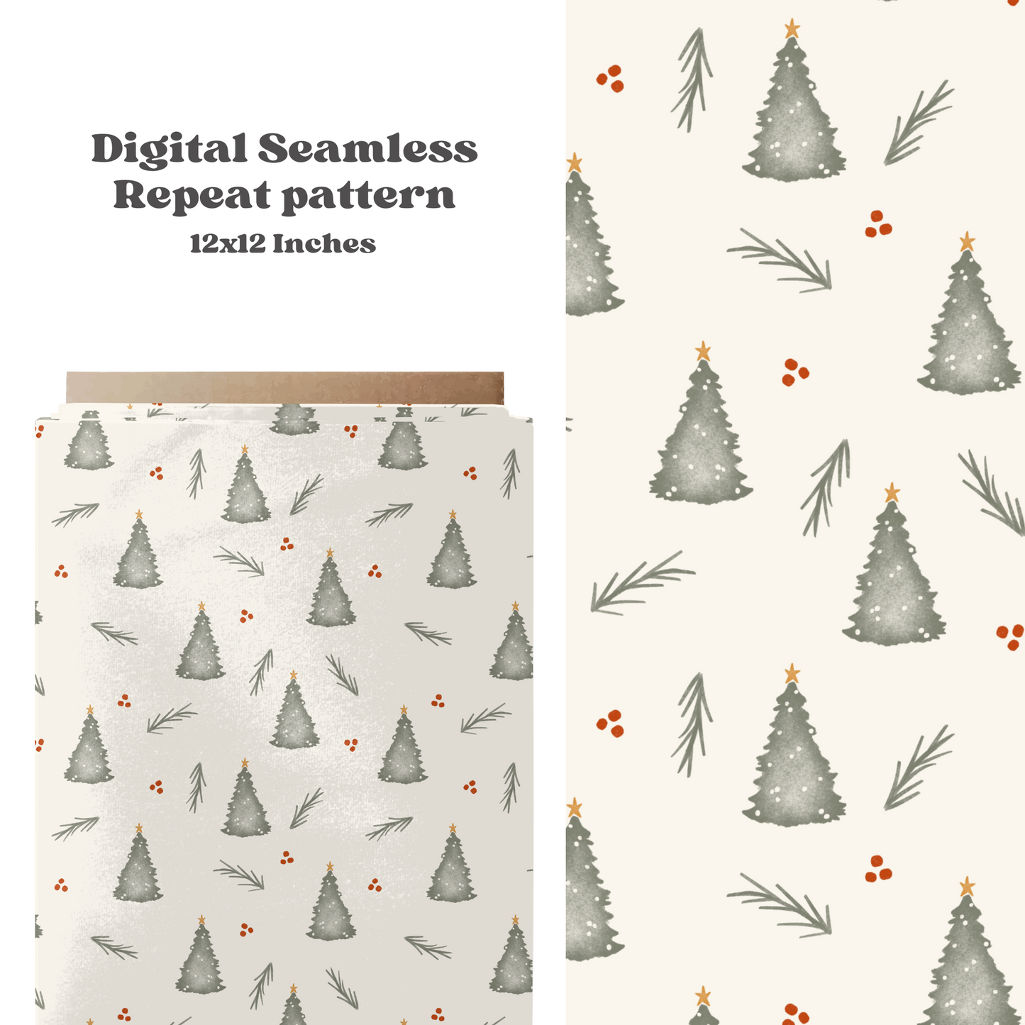 Winter Christmas watercolor trees seamless pattern