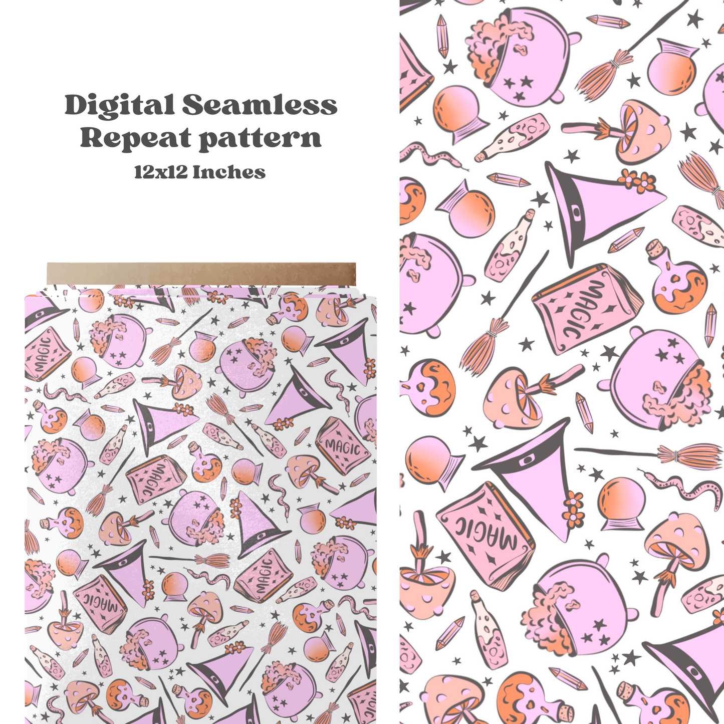 Boho spooky witch Halloween seamless surface pattern