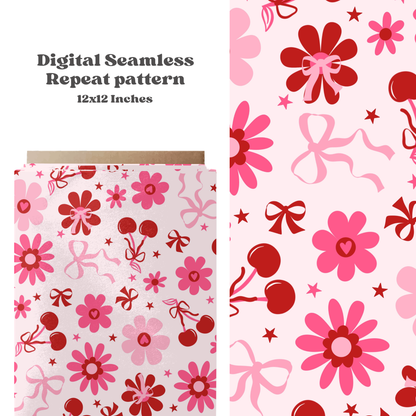 Valentine floral cherries seamless pattern