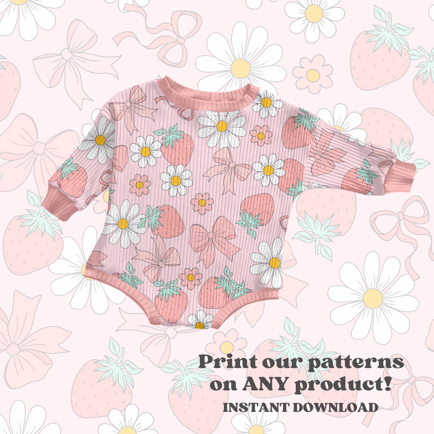 Strawberry Coquette bow floral Pattern