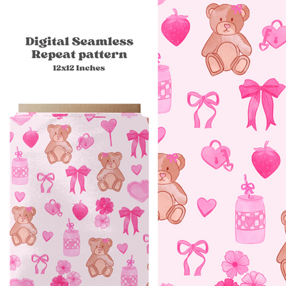 Valentine coquette bears Seamless pattern