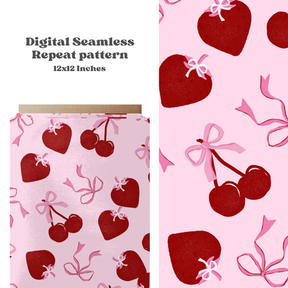 Valentine cherry strawberry seamless pattern