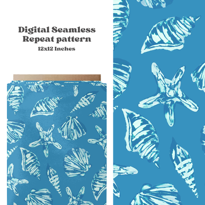 Blue and teal Watercolor seashells Pattern