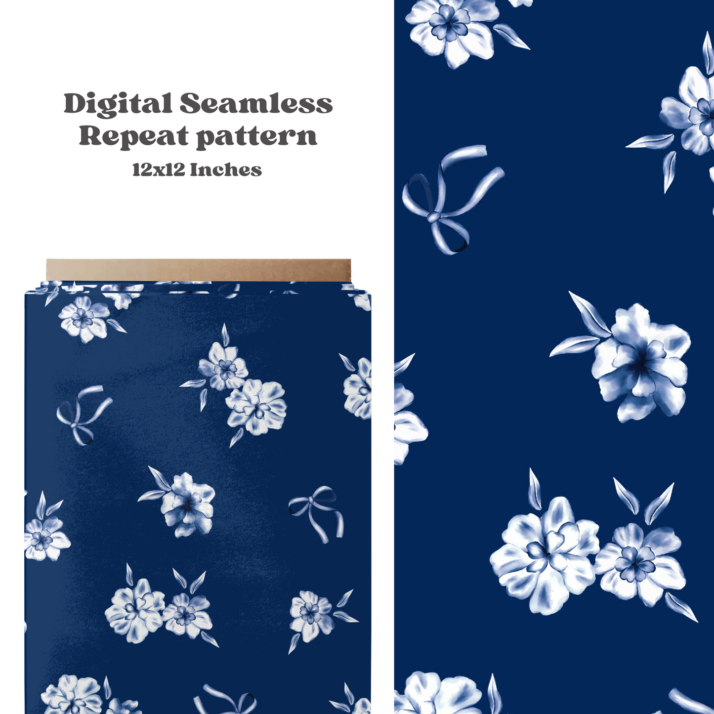 Navy blue watercolor floral Pattern