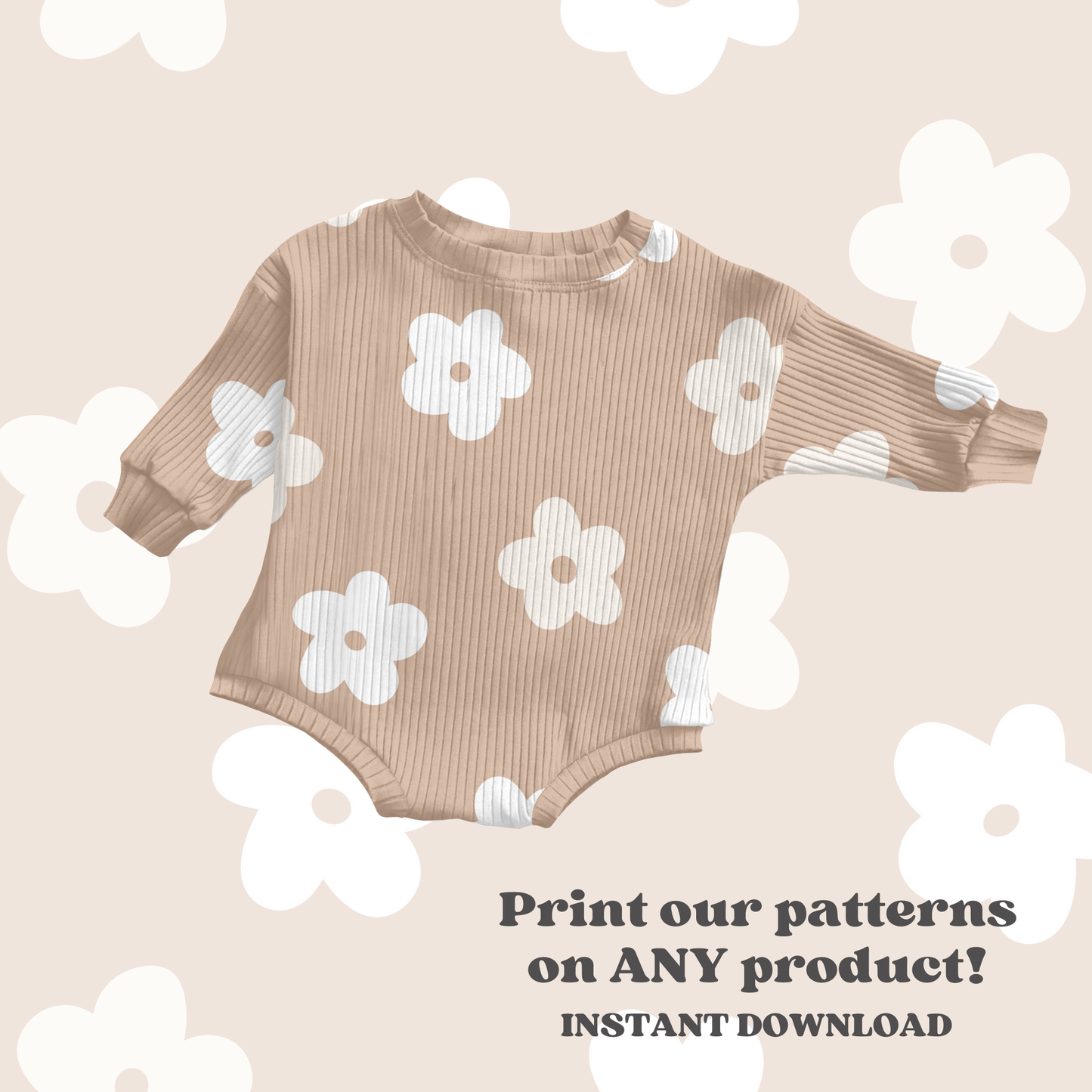 Neutral Minimal Boho Daisy Seamless Pattern