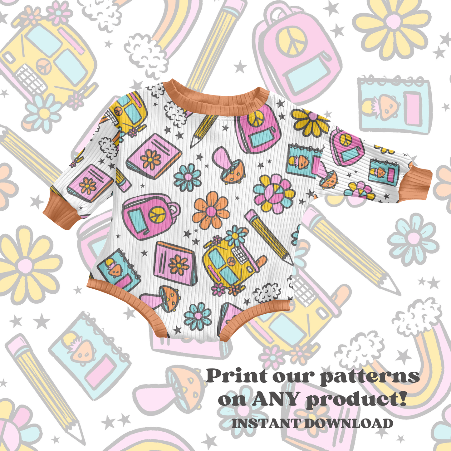 Trendy groovy school seamless Pattern