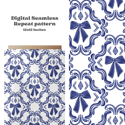 Blue coquette bows seamless pattern