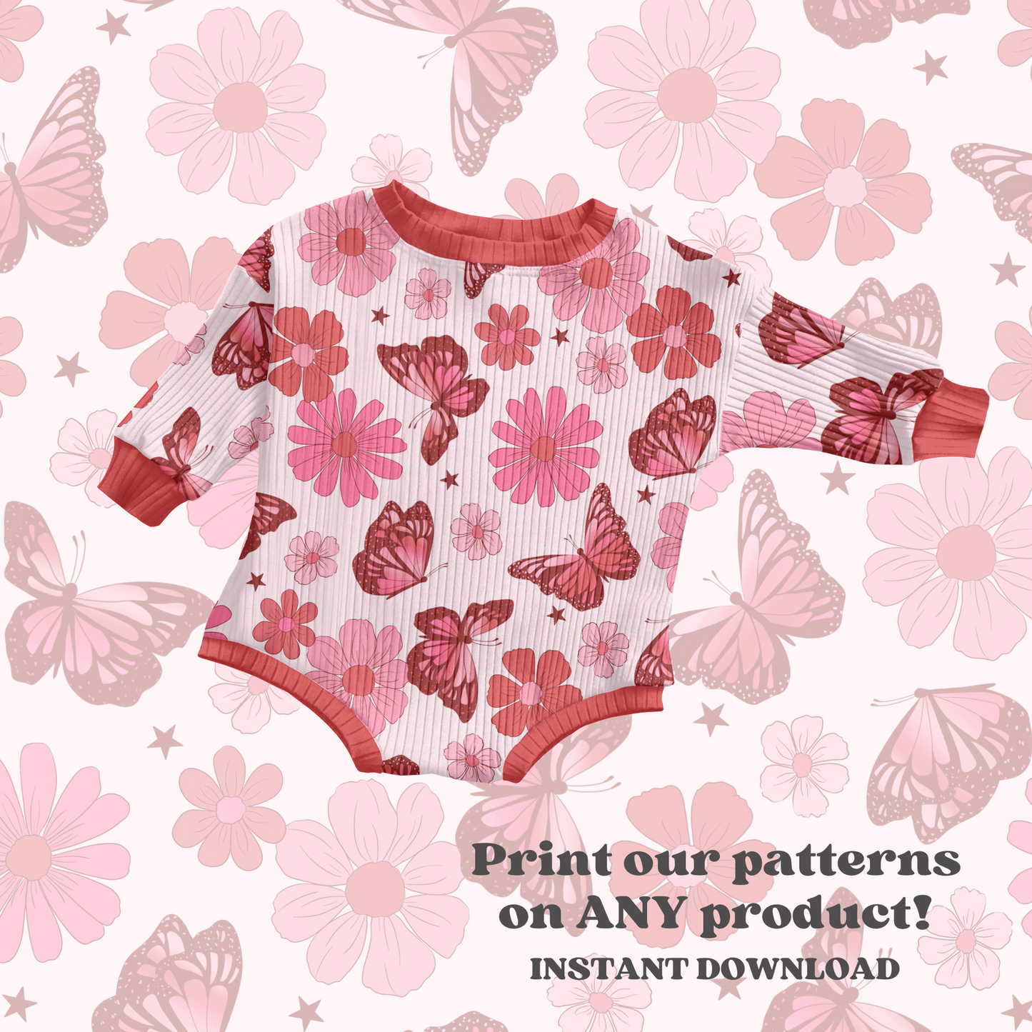 Girly butterfly floral seamless pattern