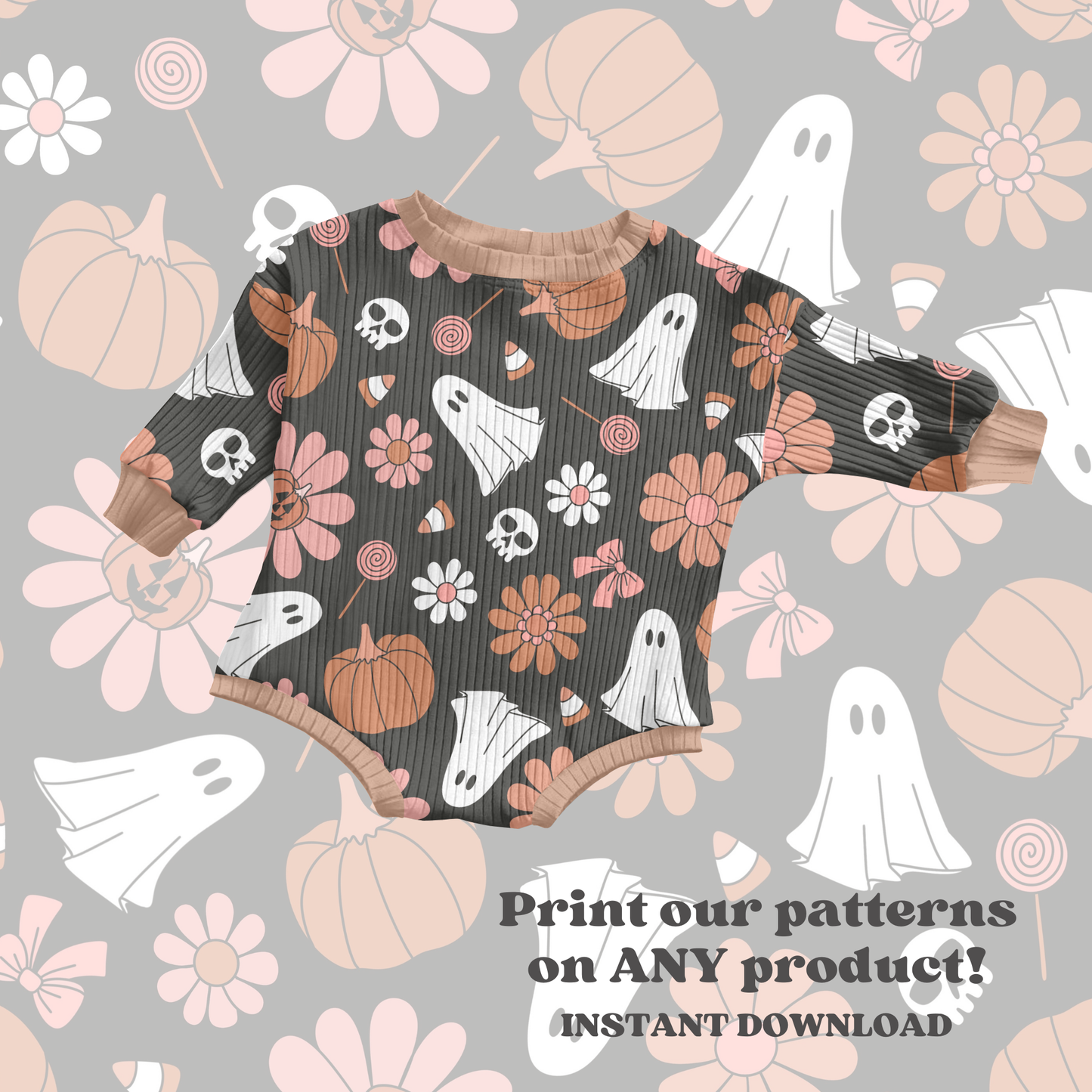 Boho Halloween Pumpkin Ghosts Seamless Pattern