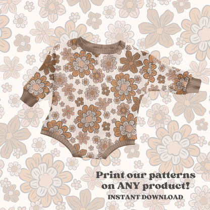 Boho neutral Fall floral seamless surface pattern