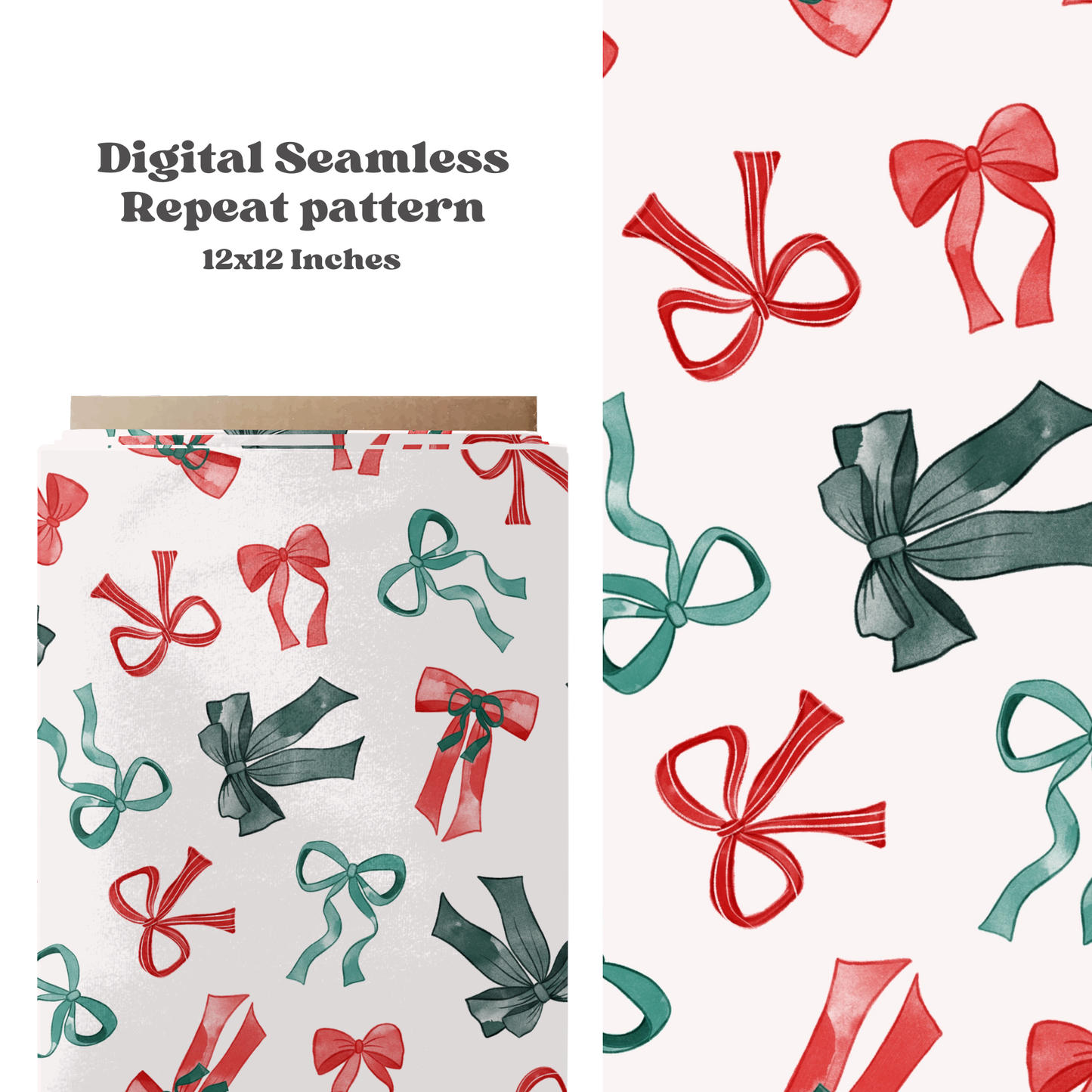 Watercolor Christmas bow Seamless pattern