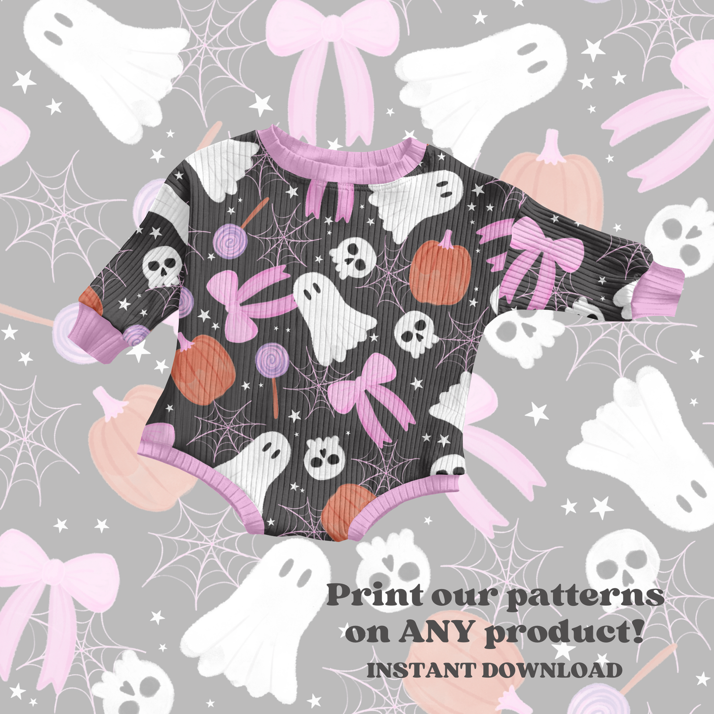 Watercolor Coquette Halloween Seamless Pattern