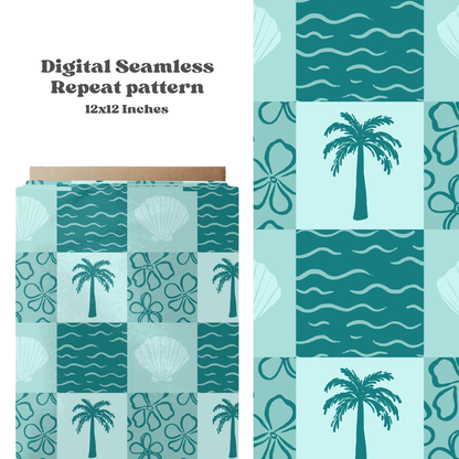 Blue summer palms patchwork Pattern