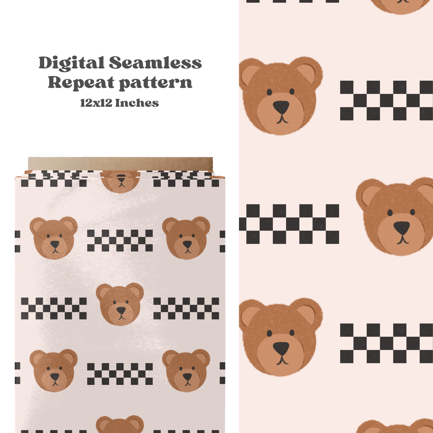 Checkered bears seamless pattern