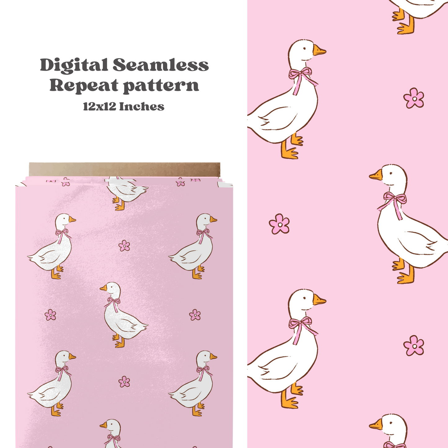 Pink Spring ducks Seamless pattern