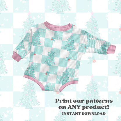 Bright Checkered Christmas Trees Seamless Pattern