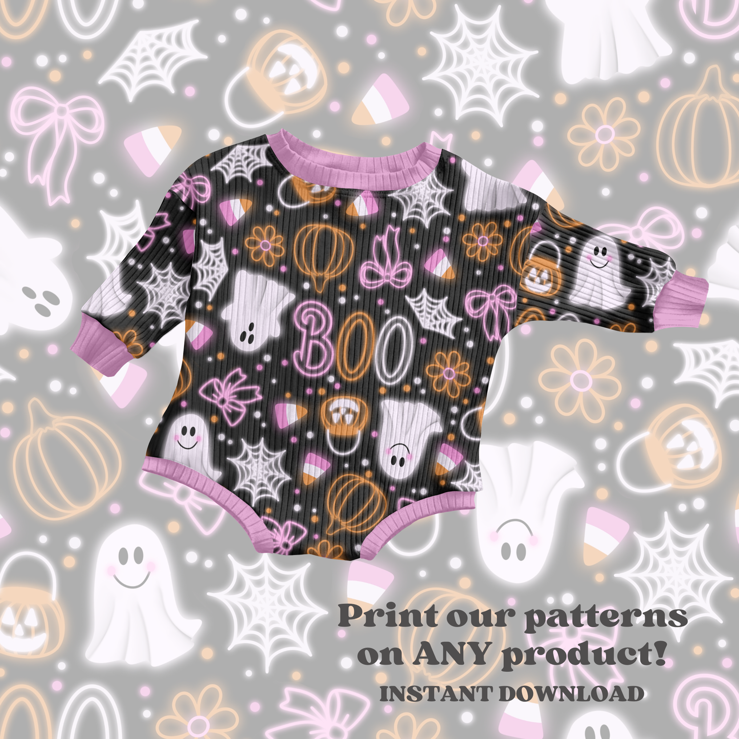 Neon Spooky Halloween Seamless Pattern