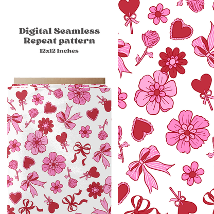 Valentine floral bow seamless pattern