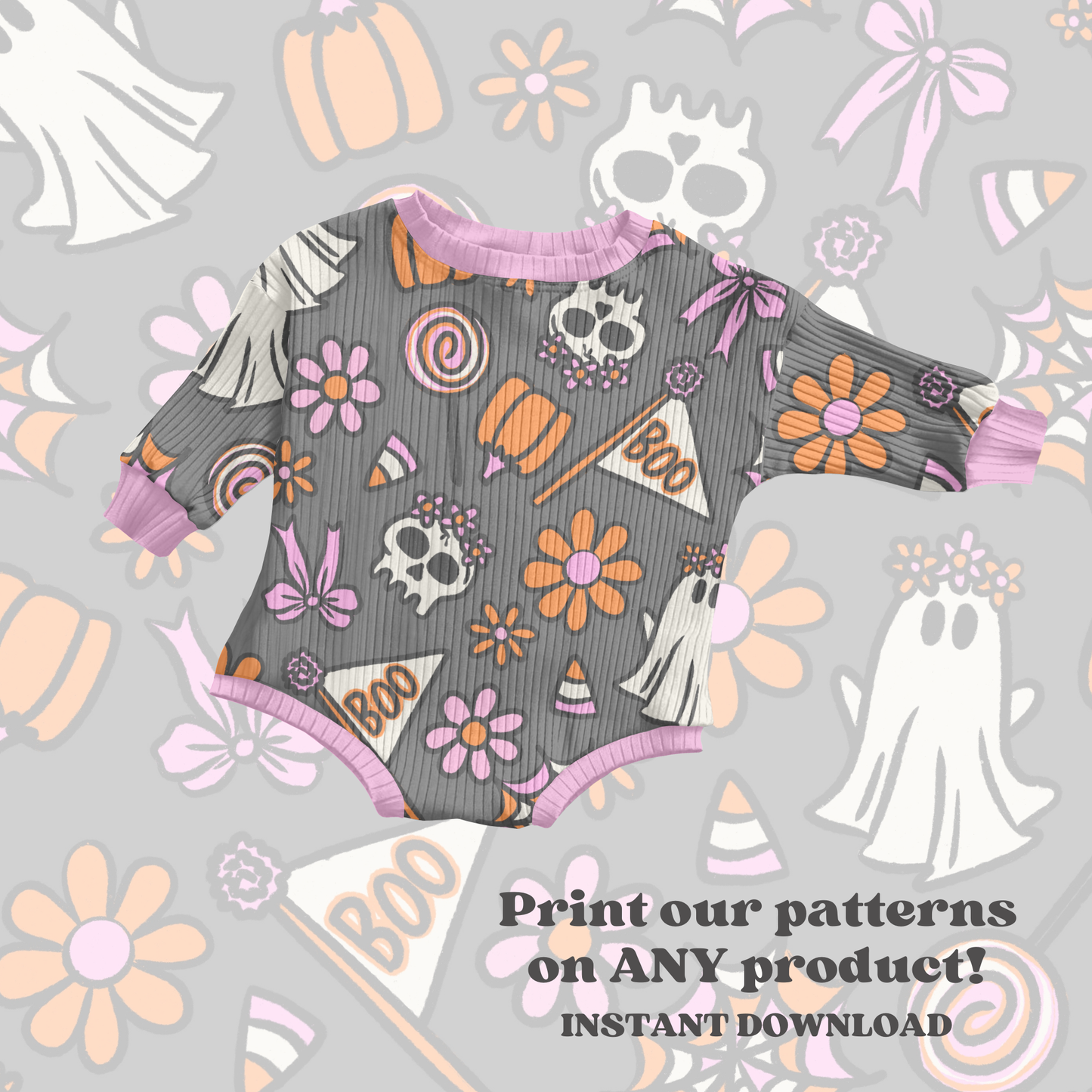 Trendy Halloween Ghosts Seamless pattern