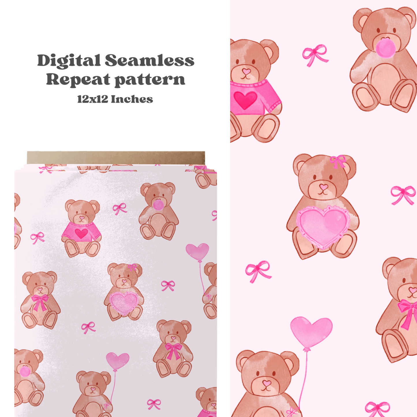 Watercolor valentine bears Pattern