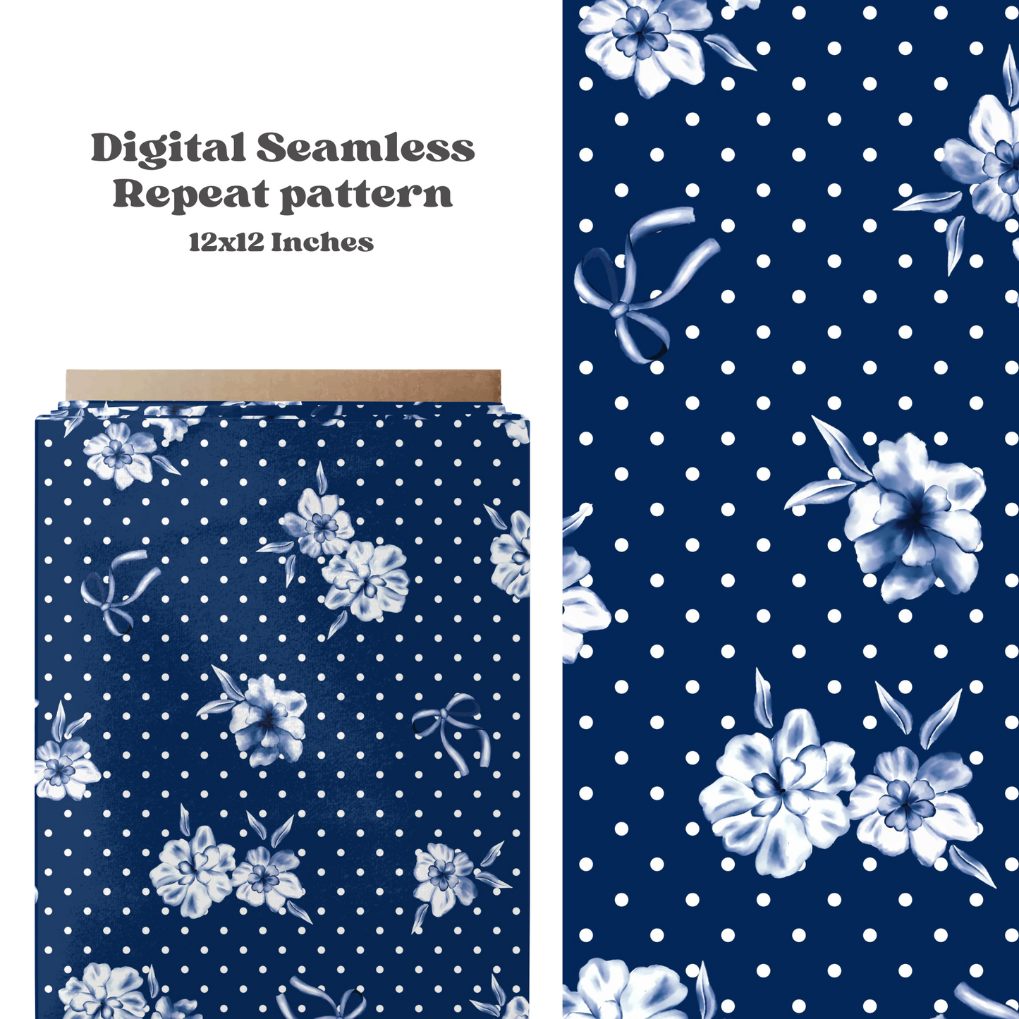 Polka dot blue Floral bows pattern