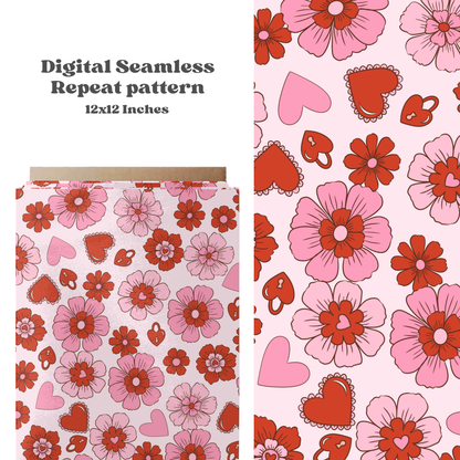 Valentine heart floral seamless pattern