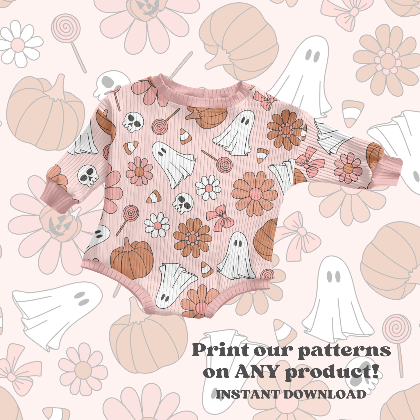 Pink Boho Halloween Seamless Pattern