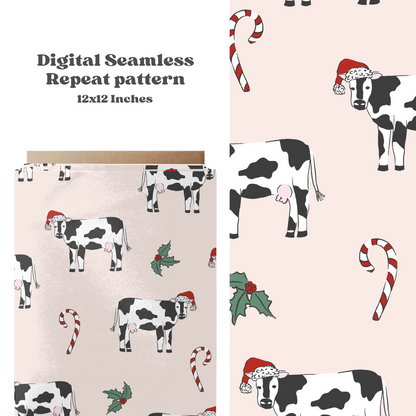 Christmas cows Seamless pattern