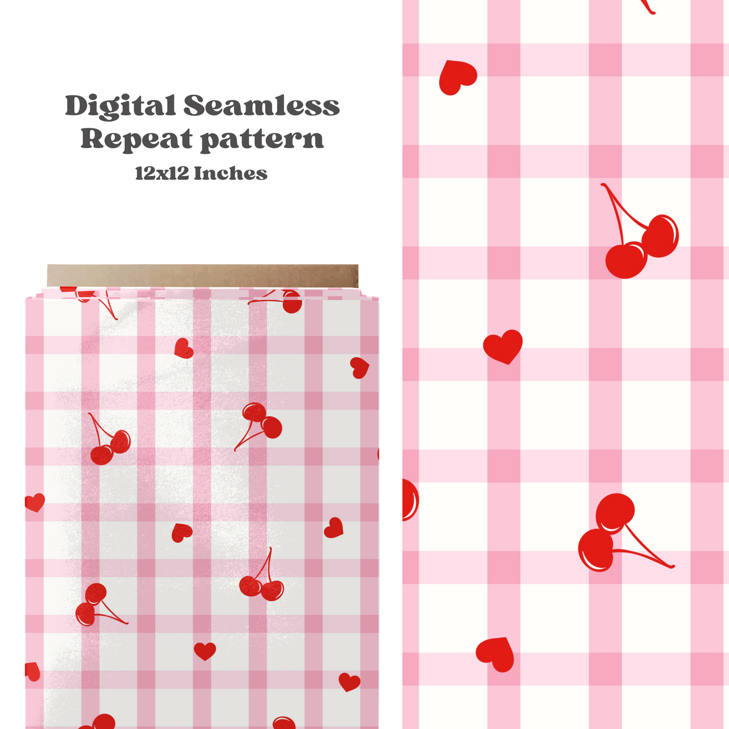 Gingham Cherries valentine hearts Pattern