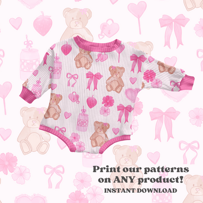 Valentine coquette bears Seamless pattern