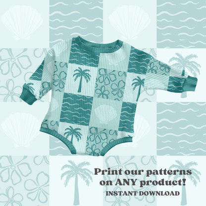 Blue summer palms patchwork Pattern