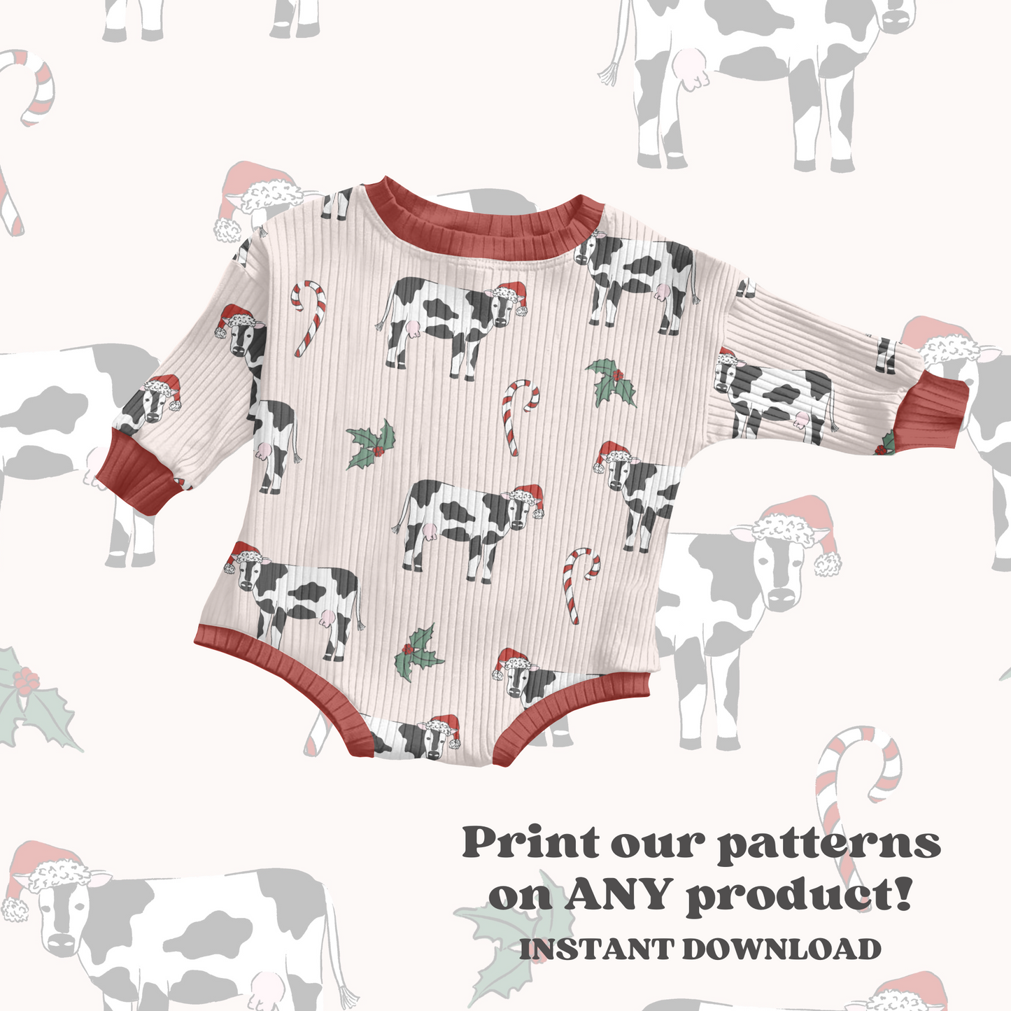 Christmas cows Seamless pattern