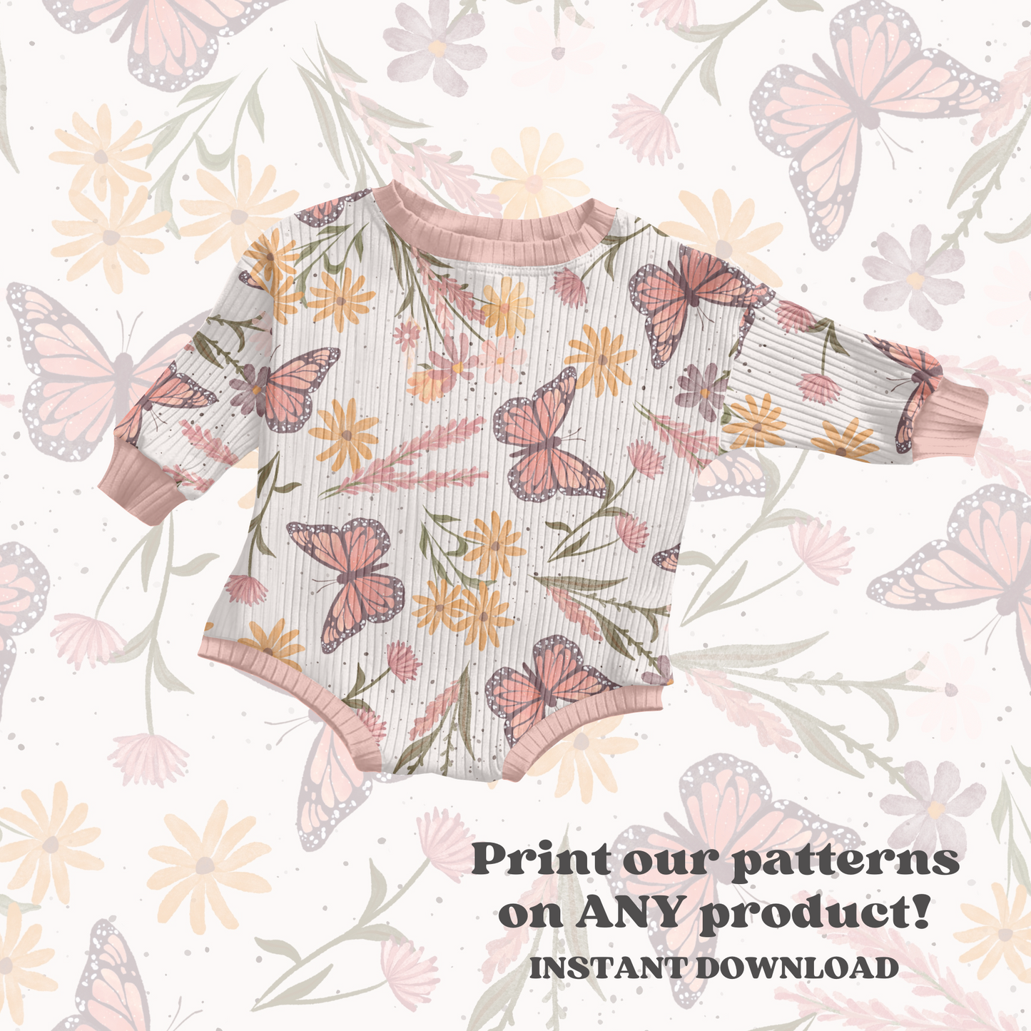 Watercolor wildflower butterfly Pattern