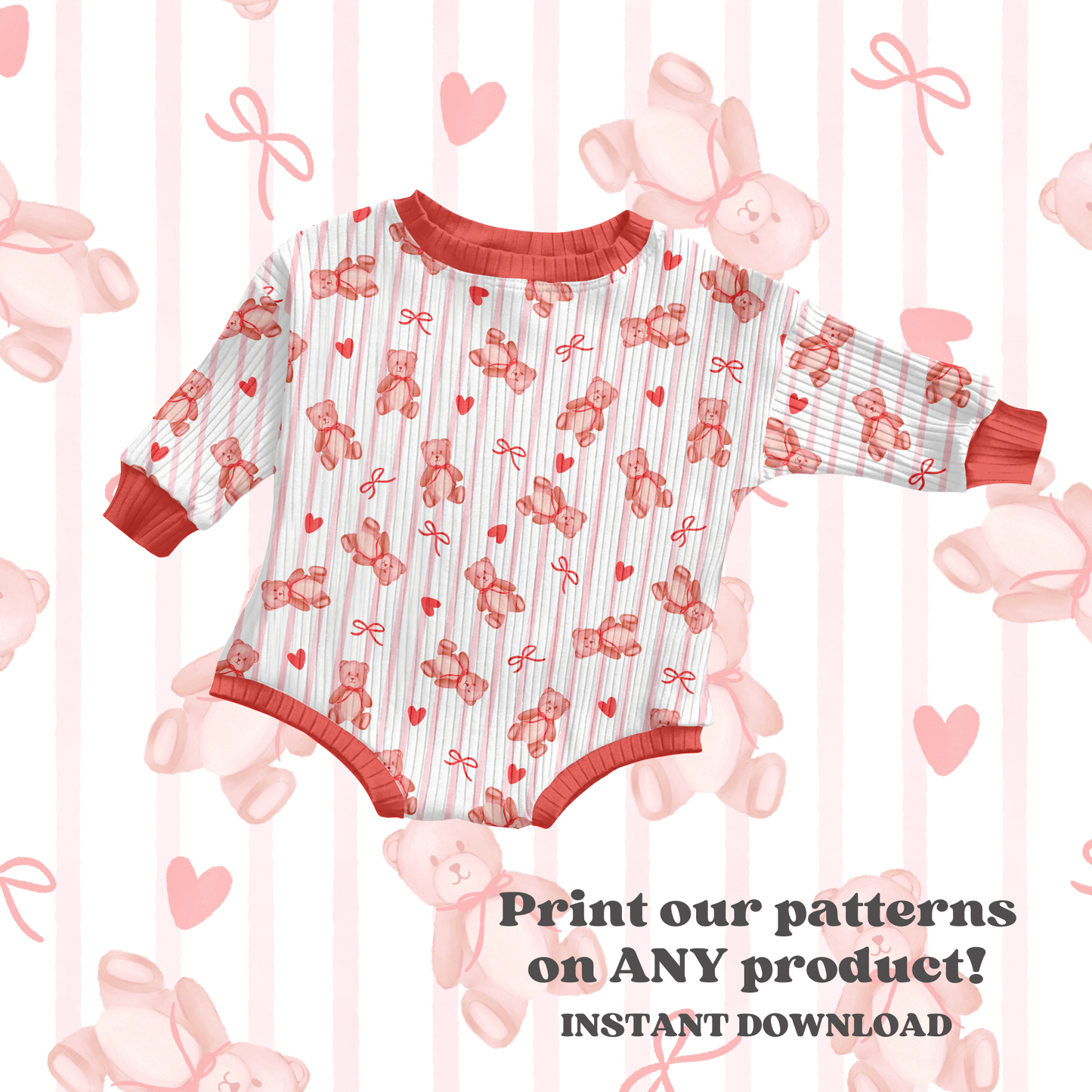 Preppy Watercolor Valentine Bears