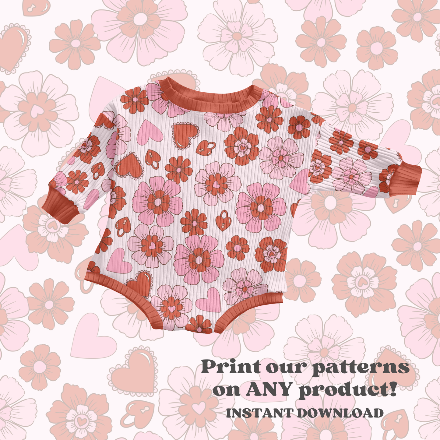 Valentine heart floral seamless pattern