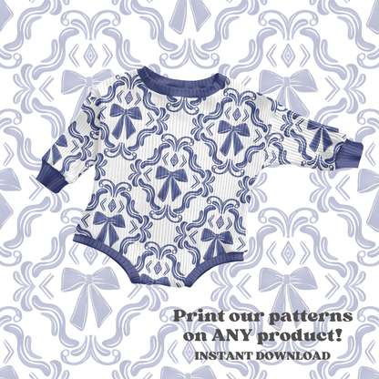 Blue coquette bows seamless pattern