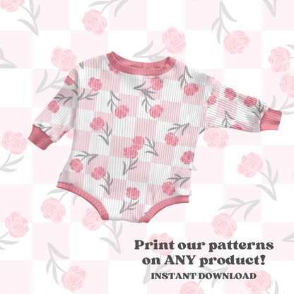 Checkered roses Seamless pattern