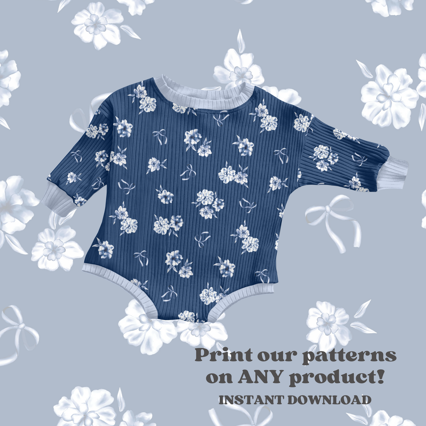 Navy blue watercolor floral Pattern