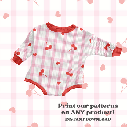 Gingham Cherries valentine hearts Pattern