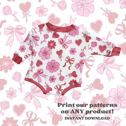 Valentine floral bow seamless pattern