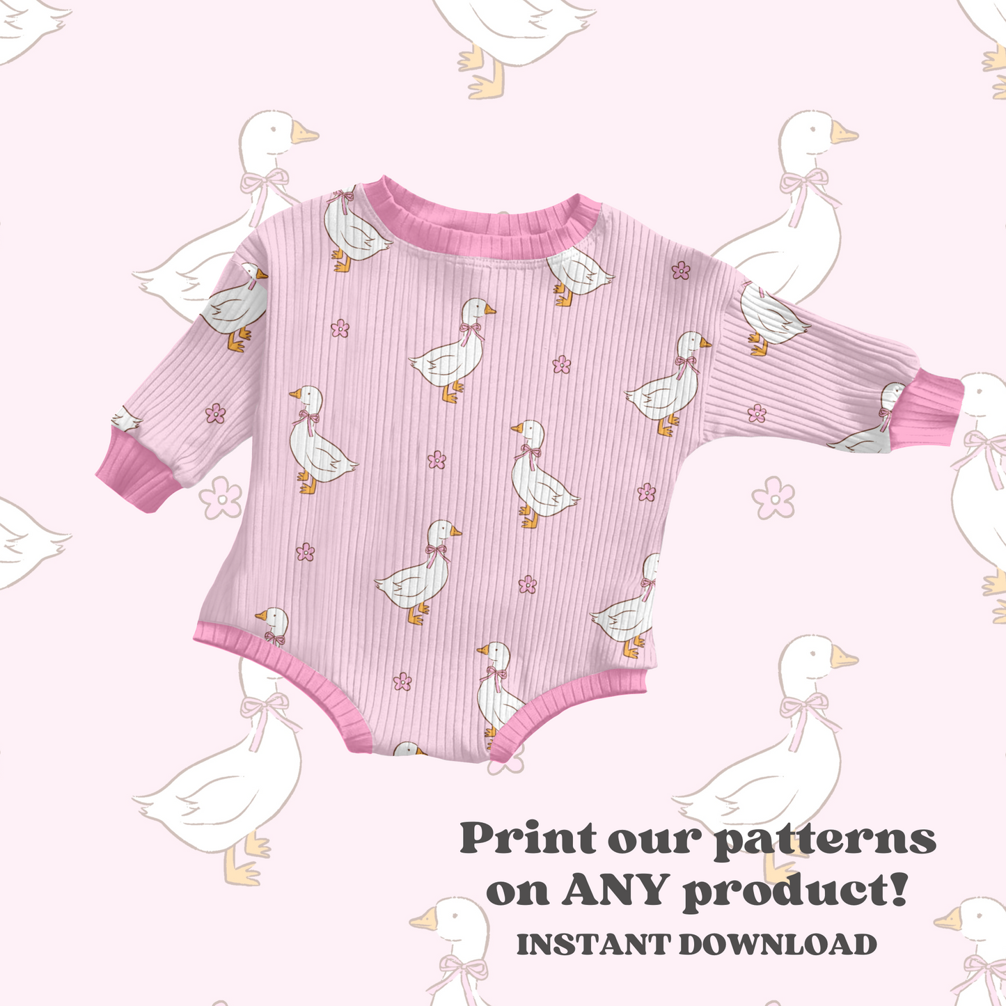 Pink Spring ducks Seamless pattern