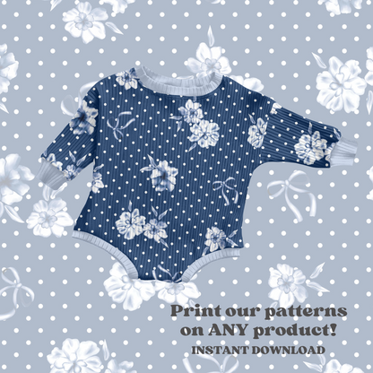 Polka dot blue Floral bows pattern