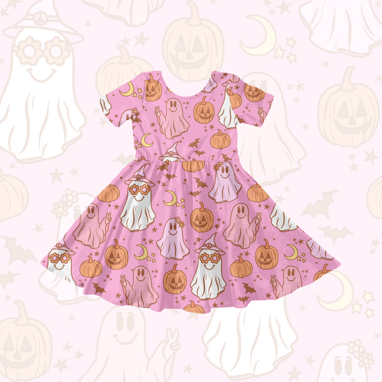 Retro Halloween Pattern Pink Background