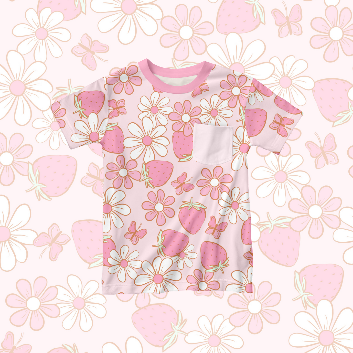 Pink Strawberry Daisy Pattern