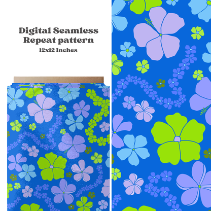 Bright Blue Hawaiian Floral