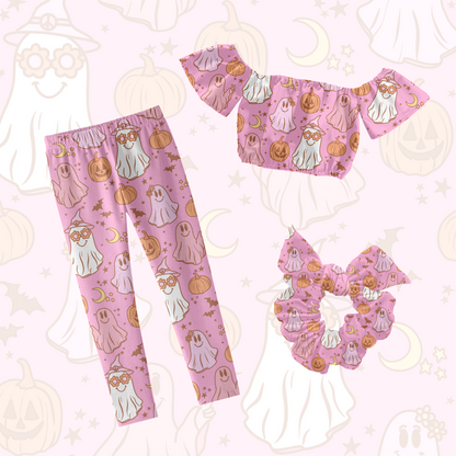 Retro Halloween Pattern Pink Background