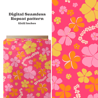 Bright Pink Hawaiian floral