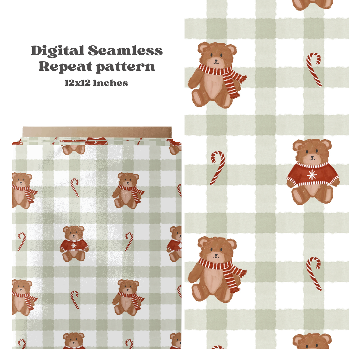 Watercolor Winter Gingham Bears